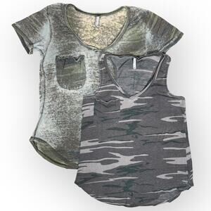 2 Tops Z Supply (M) Camo Pocket Tee & Pocket Tank Camouflage Green Grey